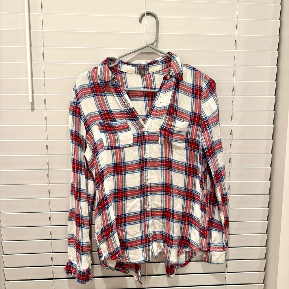 Charlotte Russe Red and Blue Plaid Long Sleeve Top
